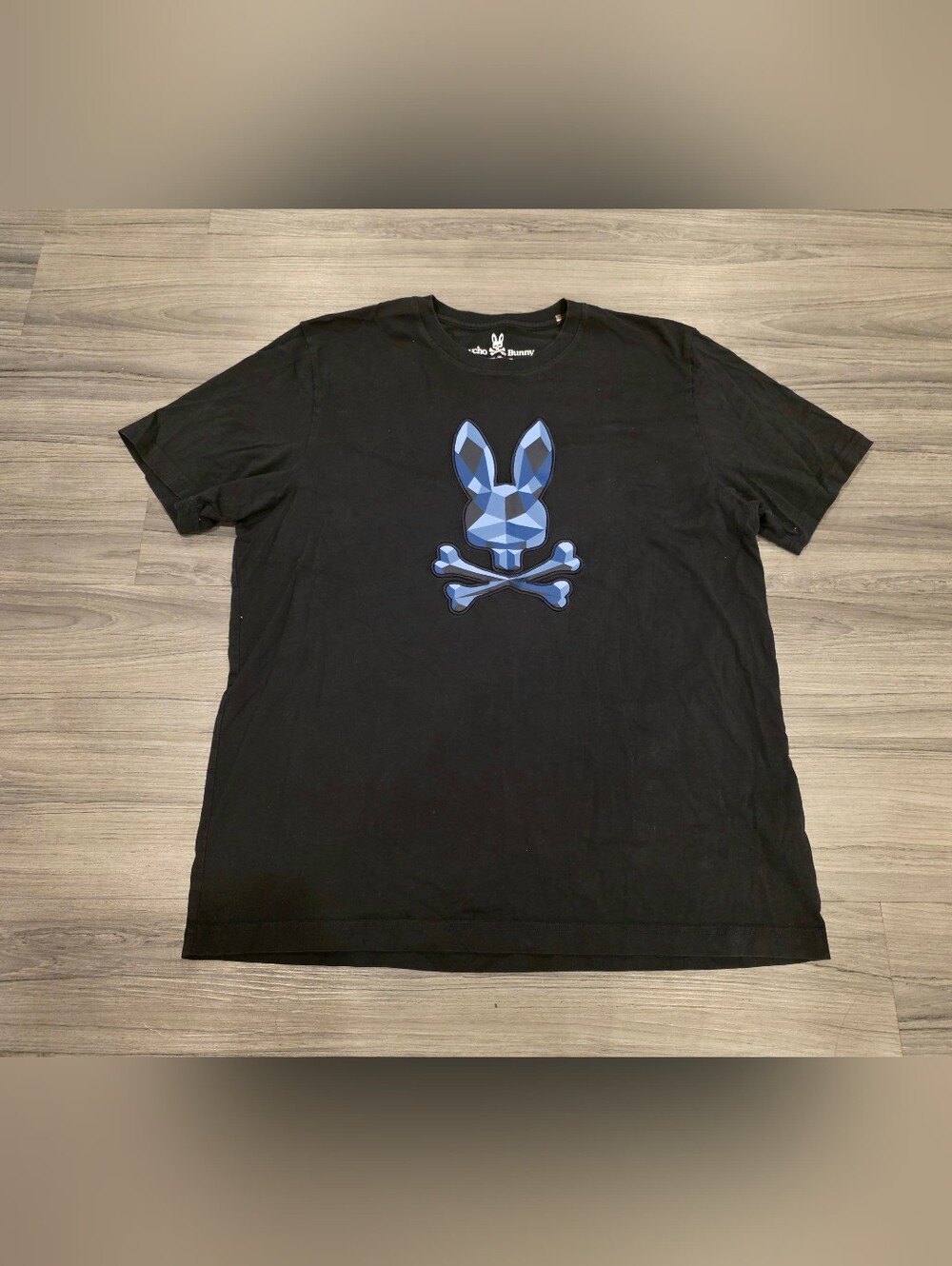 $70 Psycho Bunny Black Tee with Geometric Blue Logo 7/XL